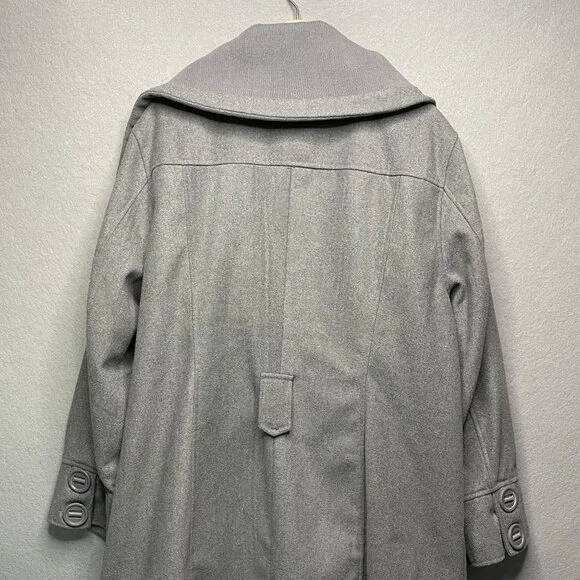 Vintage Caren Sport Gray Wool Blend PeaCoat 3X Button Front Big Collared - Picture 5 of 6